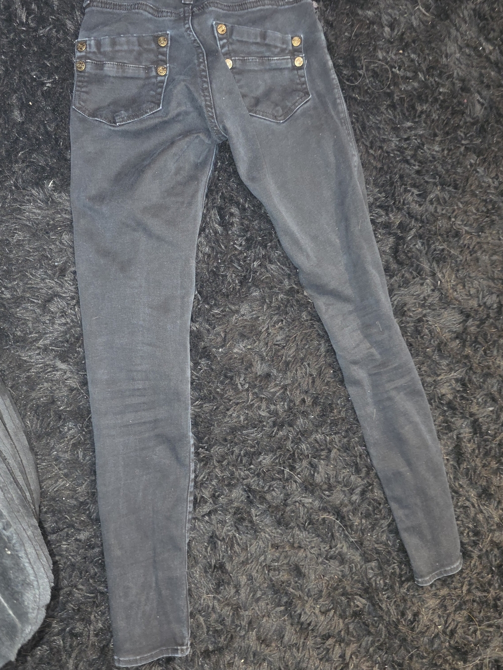 Rock & Republic Black Skinny Jeans with Gold-Tone Button Detail